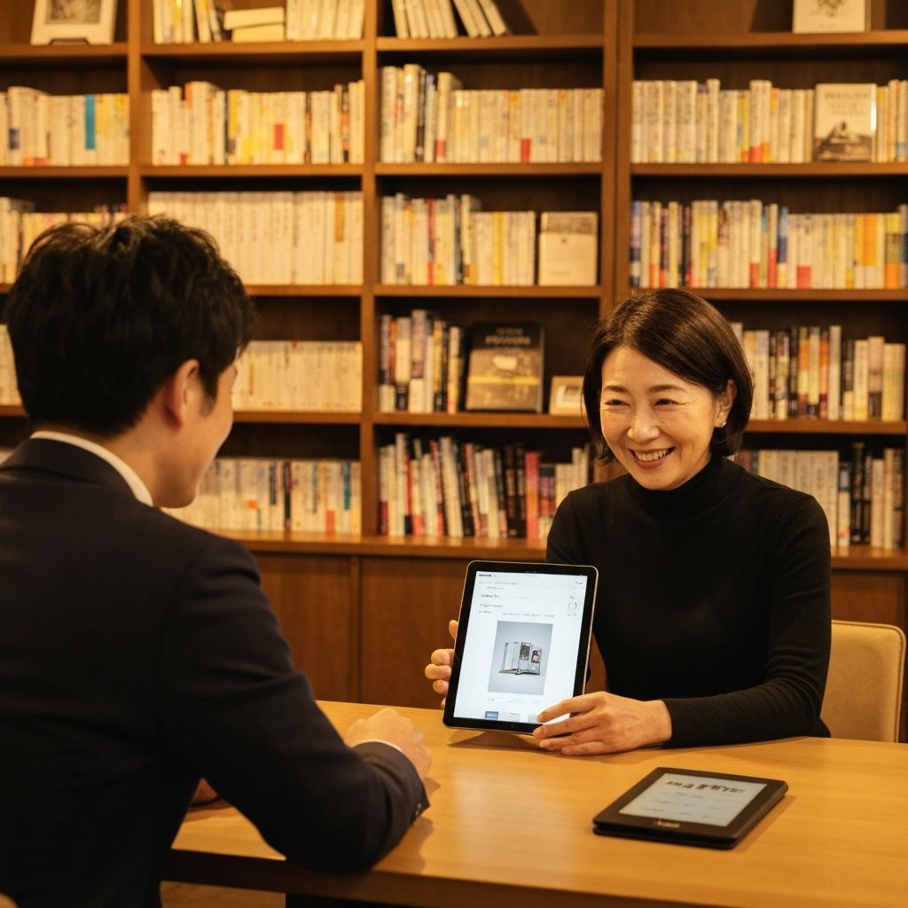 認定講師がクライアントとタブレットを見ながら対話している様子